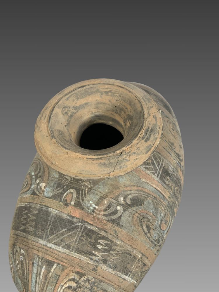 Vase Cocon en terre polychrome Dynastie HAN antérieur (206 BC- 220 AC). Chine Antique