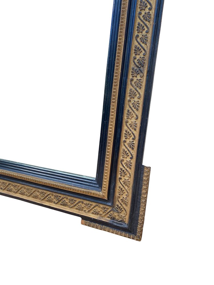 Miroir Napoléon III en Bois Noir et Doré,  XIXème, 60cm x 82cm