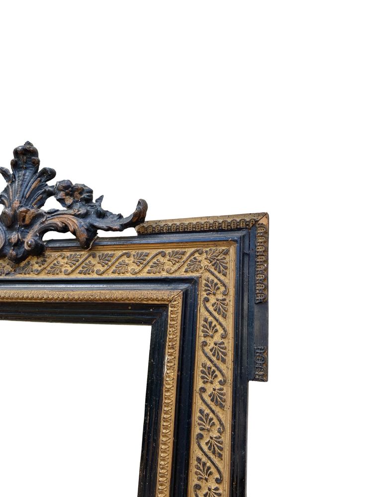 Miroir Napoléon III en Bois Noir et Doré,  XIXème, 60cm x 82cm