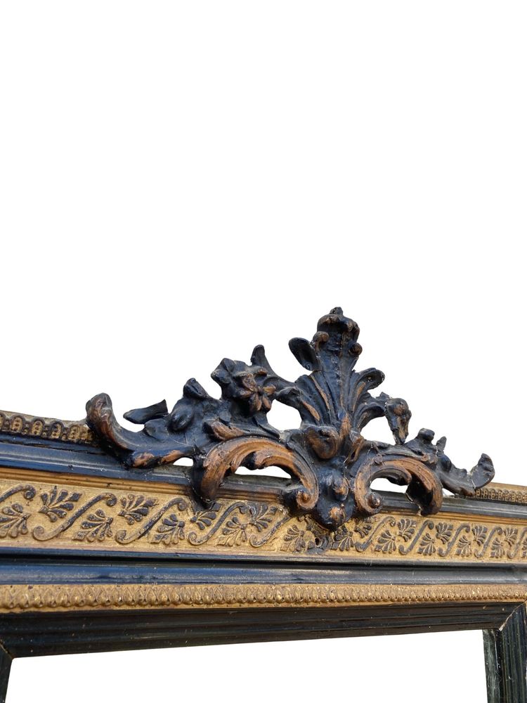 Miroir Napoléon III en Bois Noir et Doré,  XIXème, 60cm x 82cm