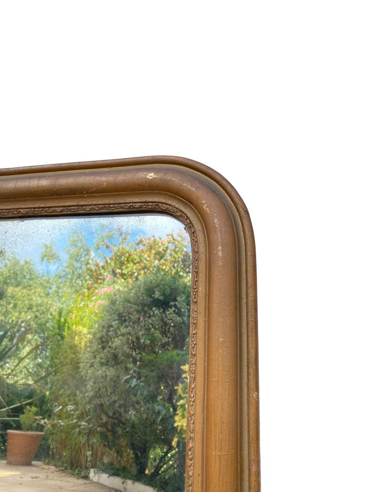 Miroir Louis Philippe en Bois Stuqué et Doré, XIXème, 55cm x 75cm