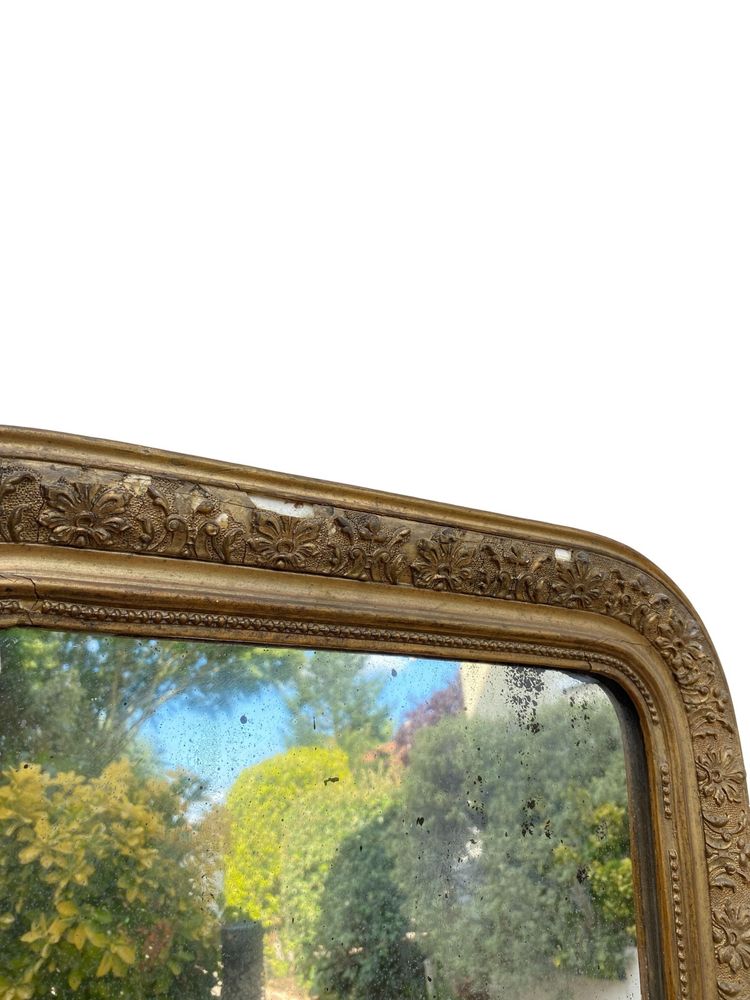 Miroir Louis Philippe en Bois Stuqué et Doré, XIXème, 50cm x 70cm