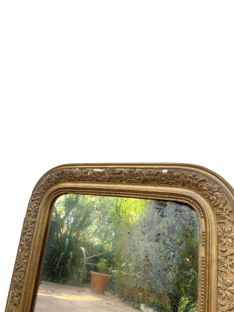 Miroir Louis Philippe en Bois Stuqué et Doré, XIXème, 50cm x 70cm