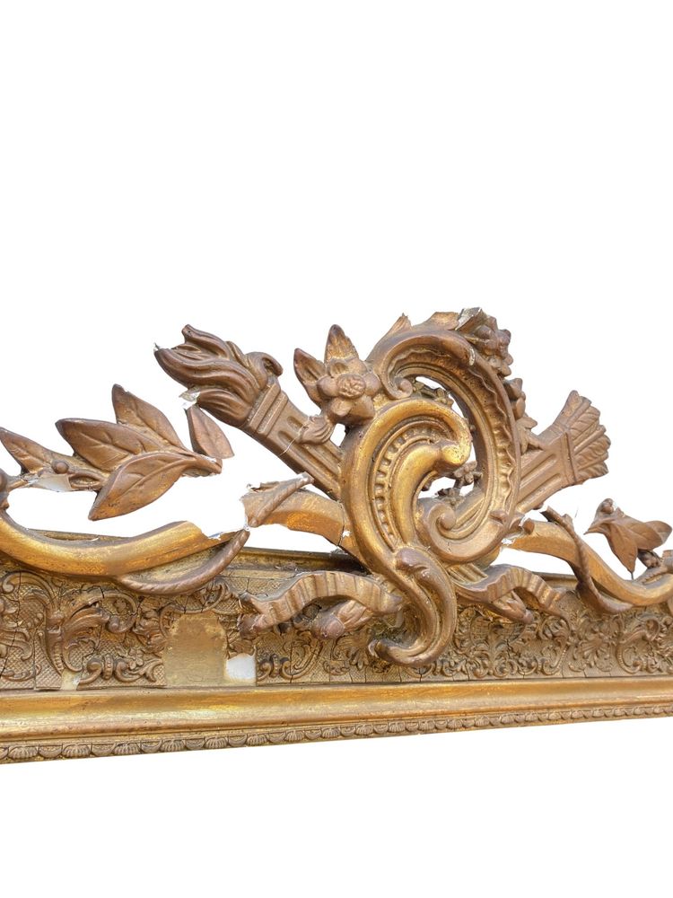Grand Miroir en Bois Stuqué et Doré style Louis XVI - XIXème - 94cm x 145cm