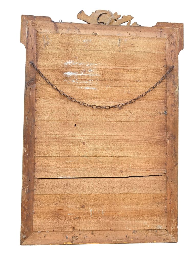 Grand Miroir en Bois Stuqué et Doré style Louis XVI - XIXème - 94cm x 145cm