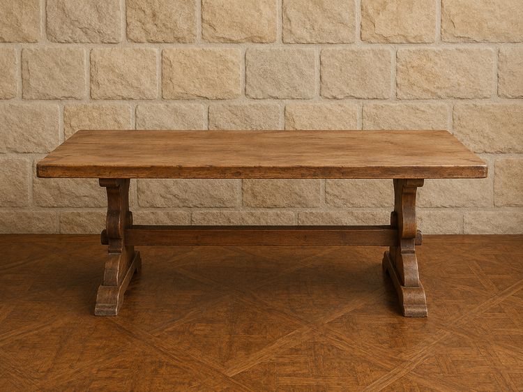 Large solid oak farmhouse table – early 20th century