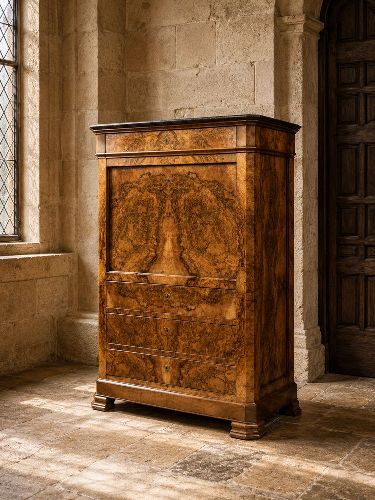 Walnut burl drop-leaf desk – Louis-Philippe period, 19th century