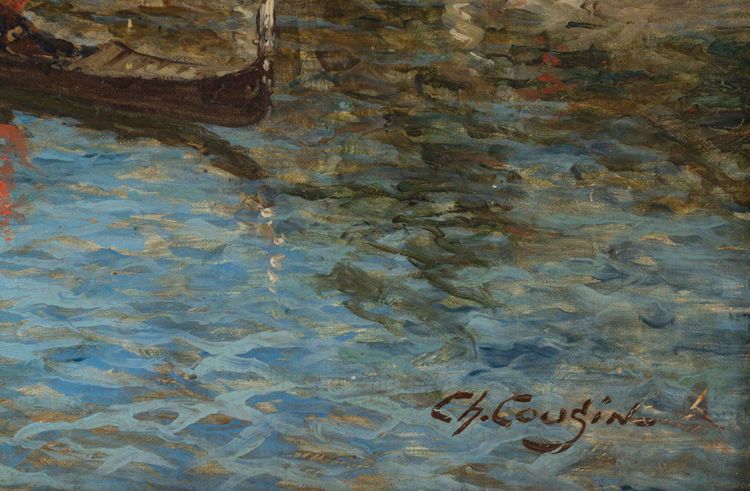 Vue de Venise Huile sur toile Signée Cousin , XIXe siècle