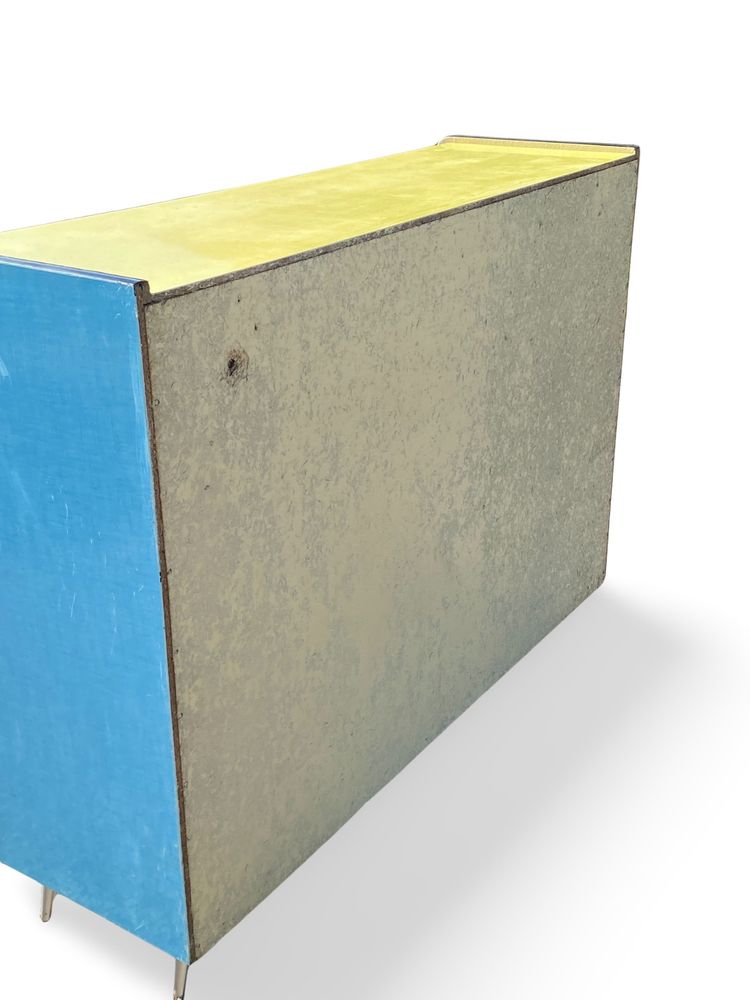 Buffet en Formica Bleu et Jaune avec Huche à Pain, Années 1960,  H92 x L150 x P43