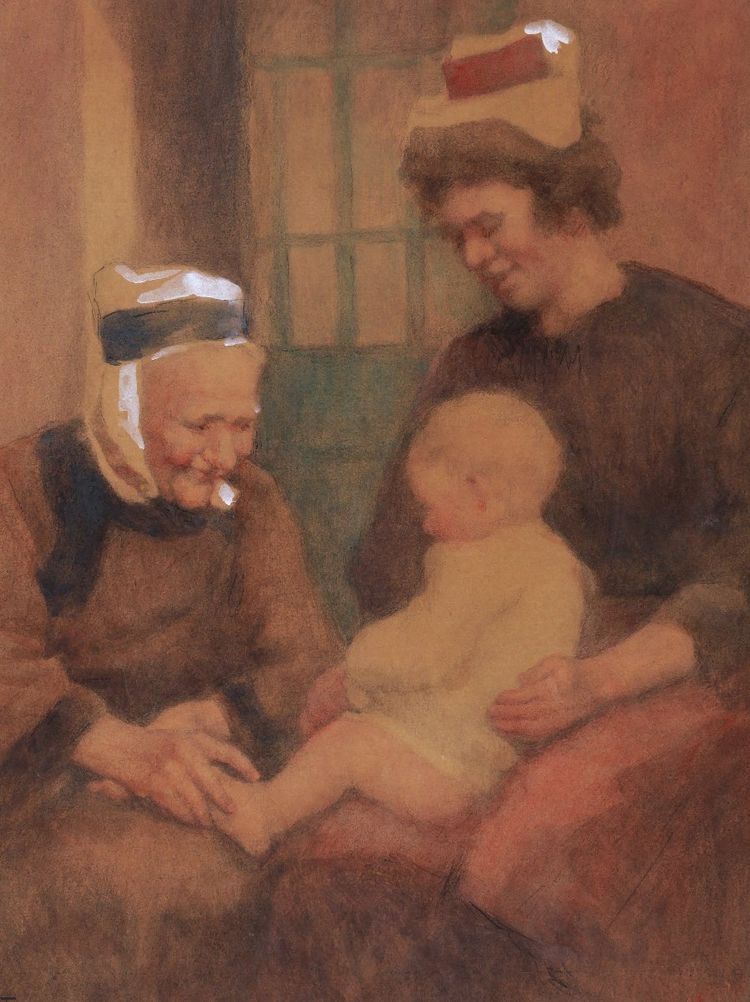 Max CLÉMENT, Deux femmes à l'enfant, Bretagne, dessin