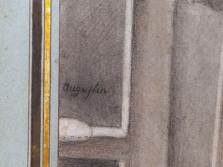 École FRANÇAISE fin XVIIIème siècle, Portrait de jeune femme, dessin ancien signé Augustin