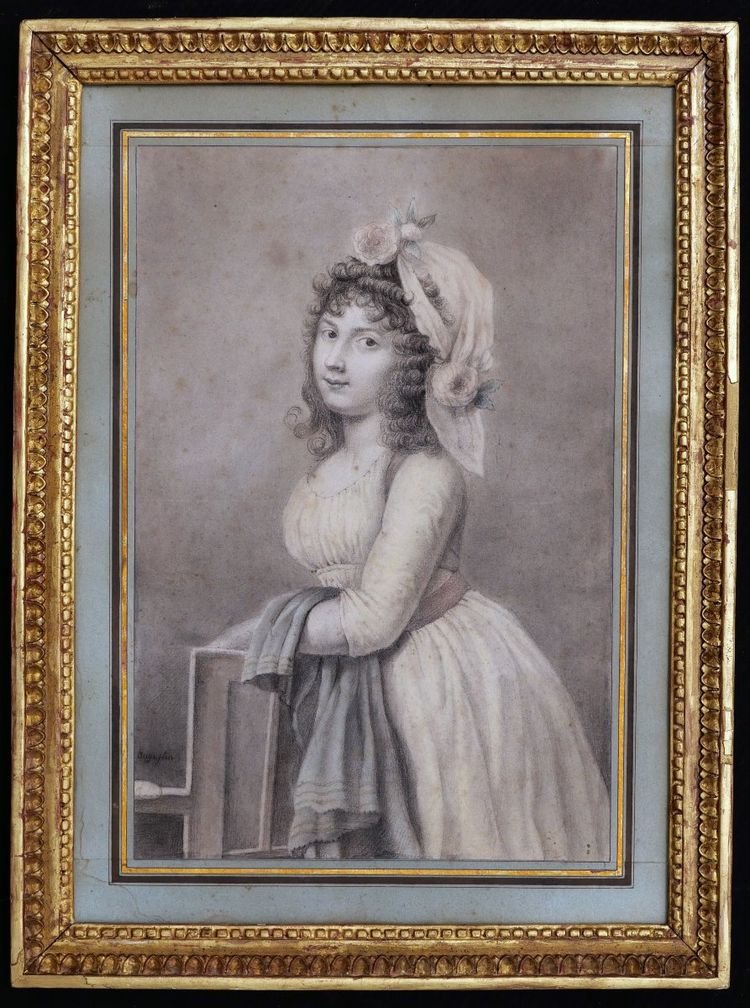 École FRANÇAISE fin XVIIIème siècle, Portrait de jeune femme, dessin ancien signé Augustin