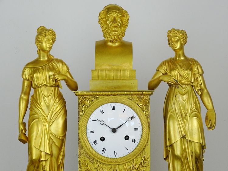Important Allegorical Clock from the School of Decorative Arts—Empire Period—Two Figures