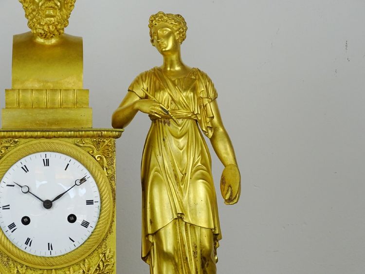 Important Allegorical Clock from the School of Decorative Arts—Empire Period—Two Figures