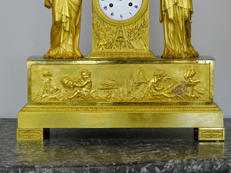 Important Allegorical Clock from the School of Decorative Arts—Empire Period—Two Figures