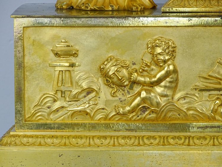 Important Allegorical Clock from the School of Decorative Arts—Empire Period—Two Figures