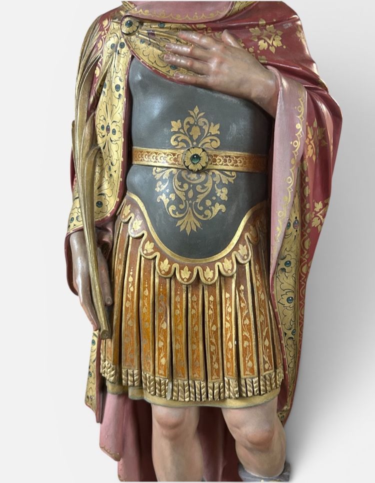 Importante sculpture d’église ou de chapelle en plâtre polychrome - Saint Martin 112 cm