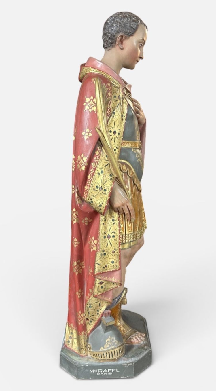 Importante sculpture d’église ou de chapelle en plâtre polychrome - Saint Martin 112 cm