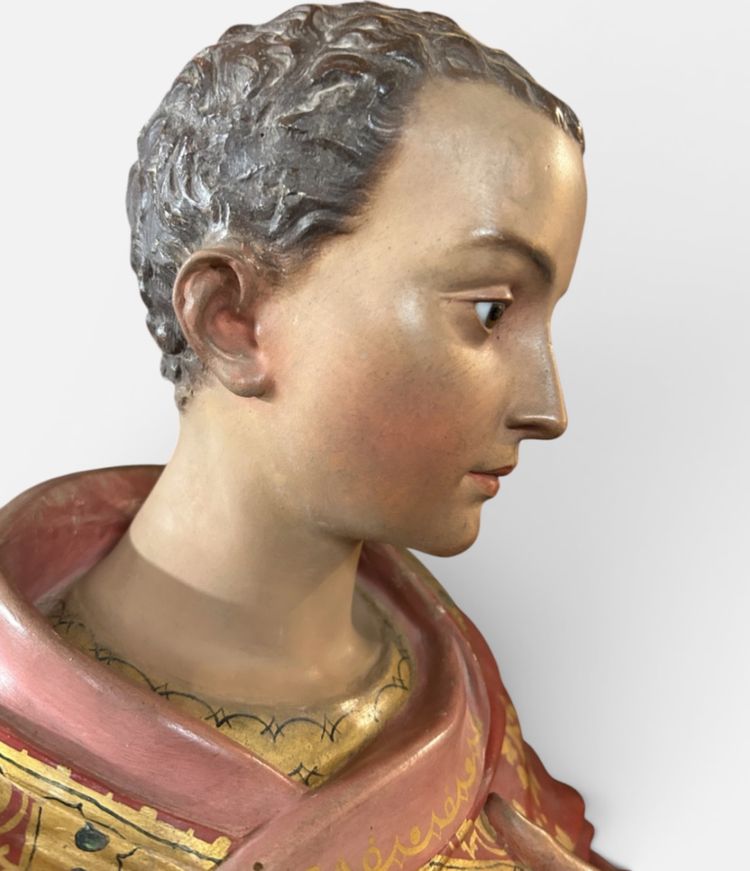 Importante sculpture d’église ou de chapelle en plâtre polychrome - Saint Martin 112 cm