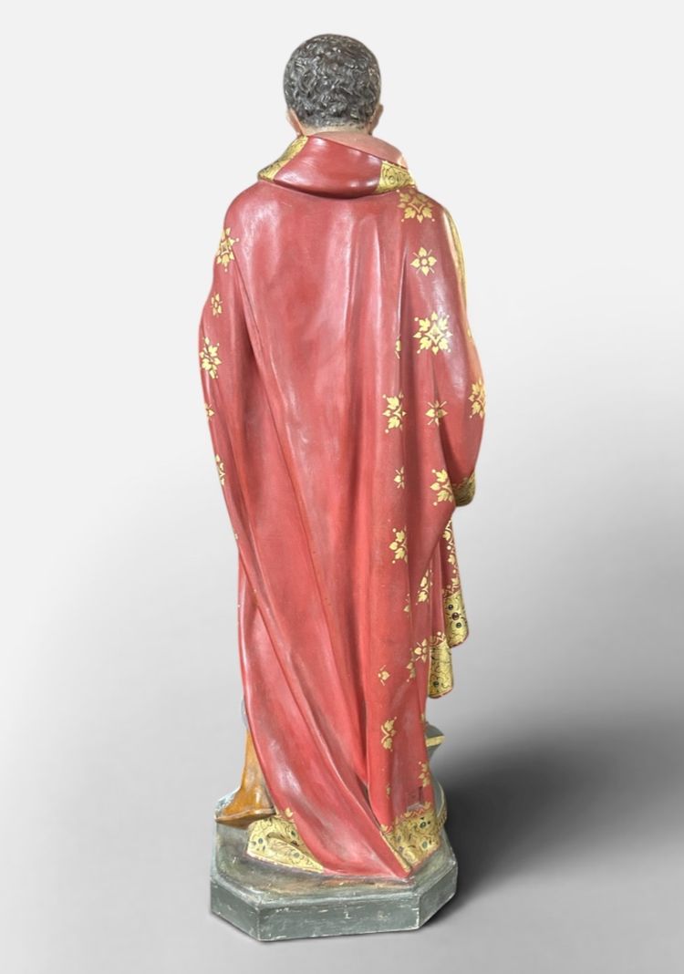 Importante sculpture d’église ou de chapelle en plâtre polychrome - Saint Martin 112 cm