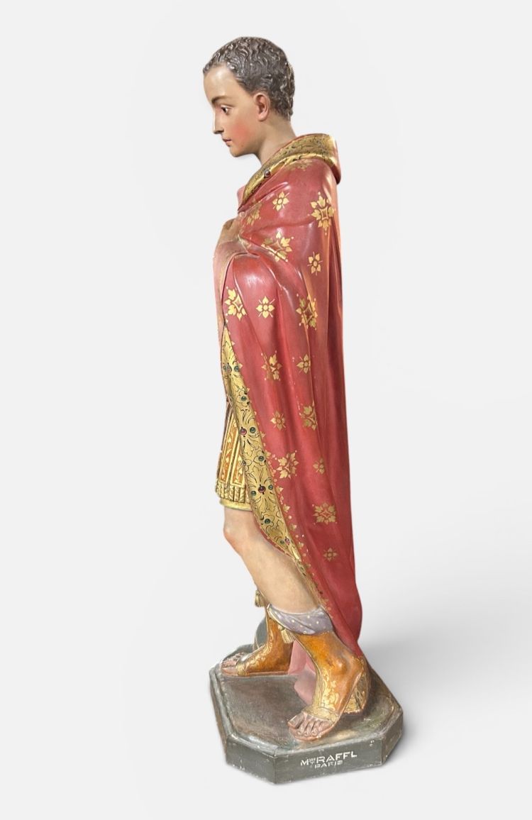 Importante sculpture d’église ou de chapelle en plâtre polychrome - Saint Martin 112 cm