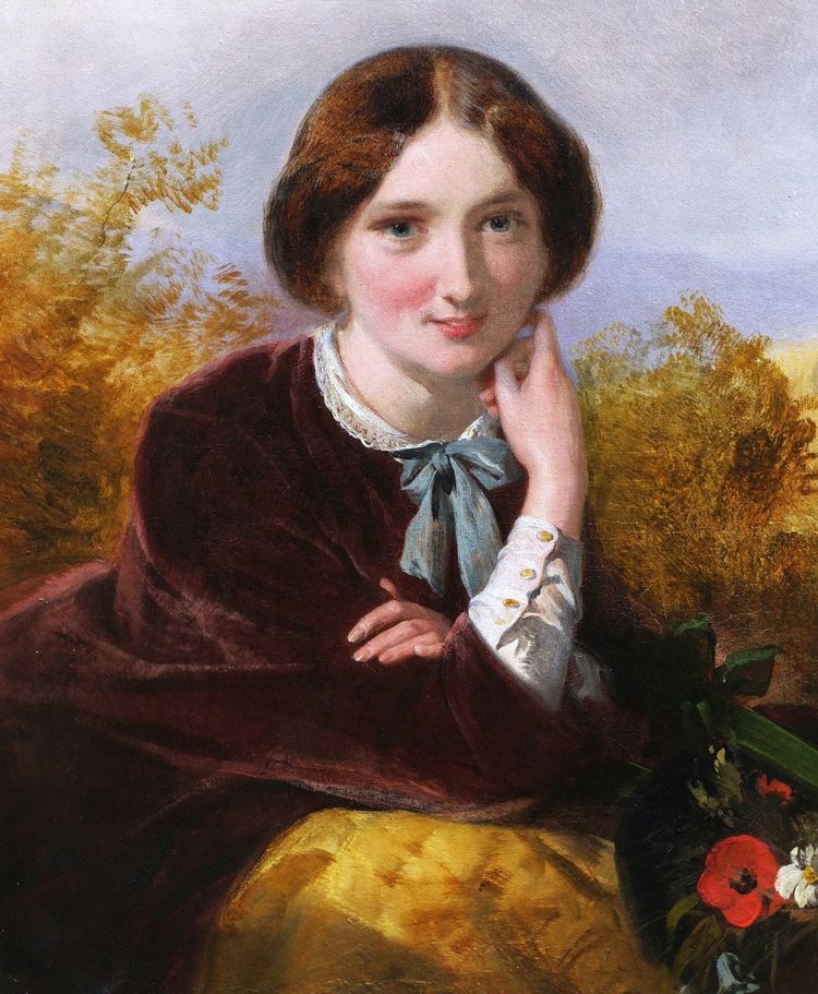 John PHILLIP, Portrait d'une belle Anglaise au chapeau fleuri, tableau anglais