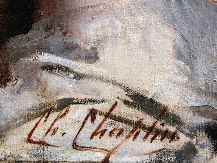 Charles Joshua CHAPLIN, Femme allongée à la poitrine dénudée, tableau de nu féminin