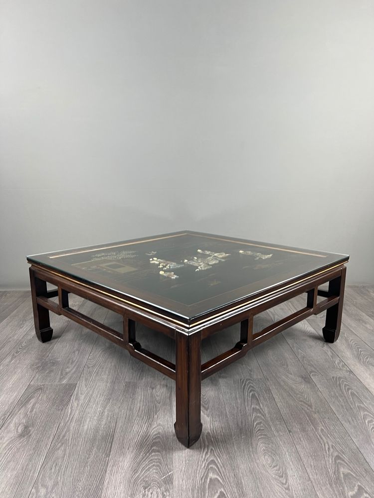 Chinoiserie-style Coffee Table Made Of Lacquered Wood With Mother-of-pearl Inlay, 20th Century