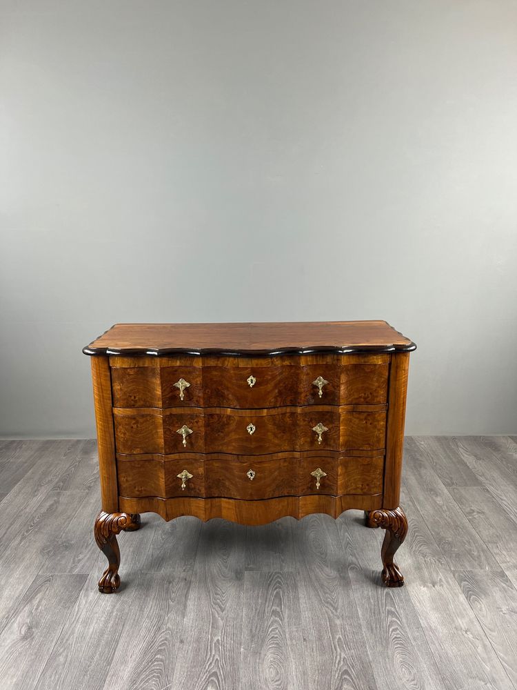 Louis XV-style Chest Of Drawers In Burl Walnut Veneer, 20th Century