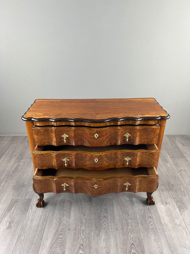 Louis XV-style Chest Of Drawers In Burl Walnut Veneer, 20th Century