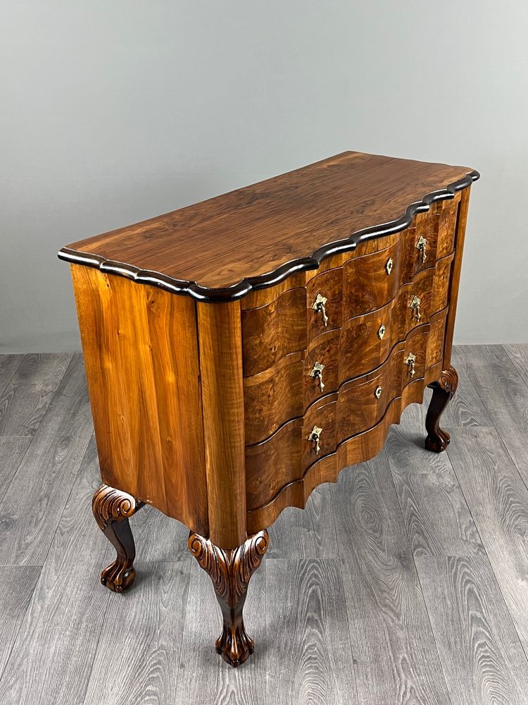 Louis XV-style Chest Of Drawers In Burl Walnut Veneer, 20th Century