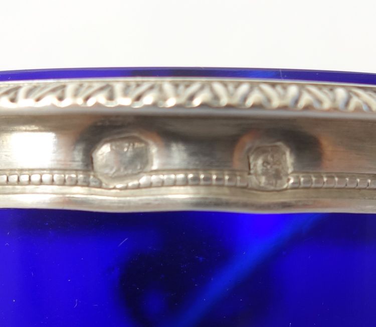 Paire de salerons / salières Empire en argent massif et cristal bleu - poinçon 2e Coq