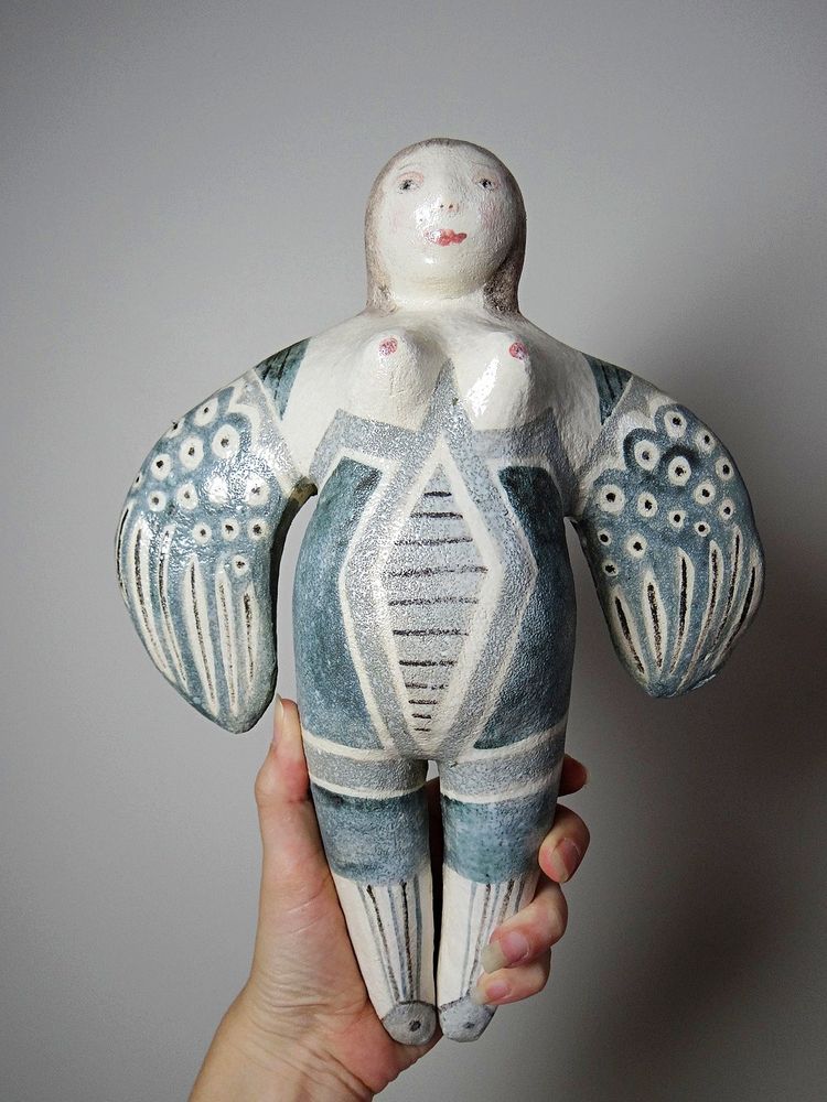 Sculpture murale en céramique d'art d'atelier, sirène stylisé vintage