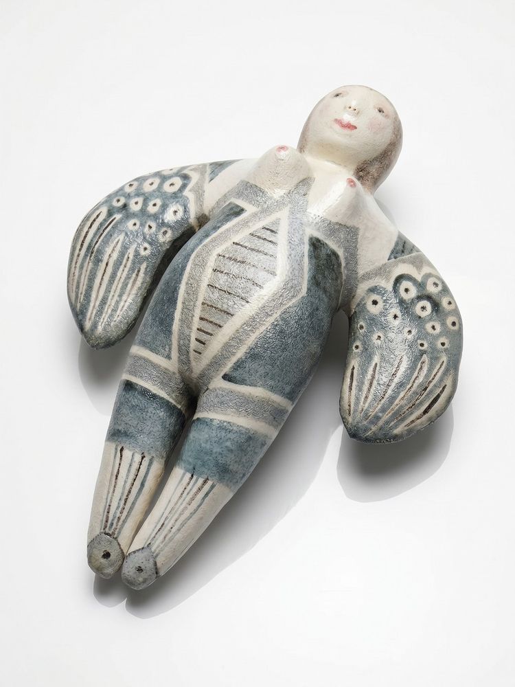 Sculpture murale en céramique d'art d'atelier, sirène stylisé vintage