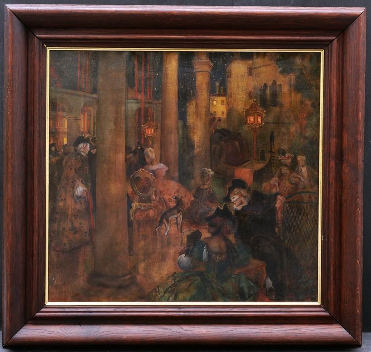 Adolph BIRKENRUTH, Fête Vénitienne, tableau sud-africain à l'huile sur papier