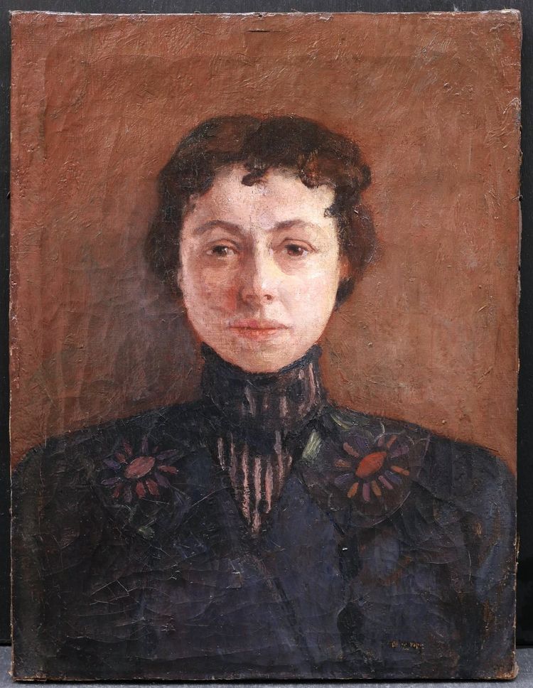 Tony VAN OS , Portrait de femme en robe à fleurs, tableau