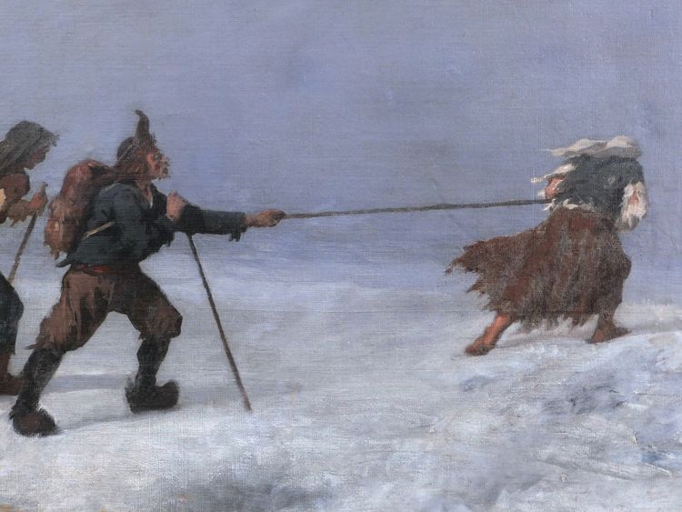 École FRANÇAISE XIXème siècle, Paysans dans la tempête (scène de chouannerie?), tableau