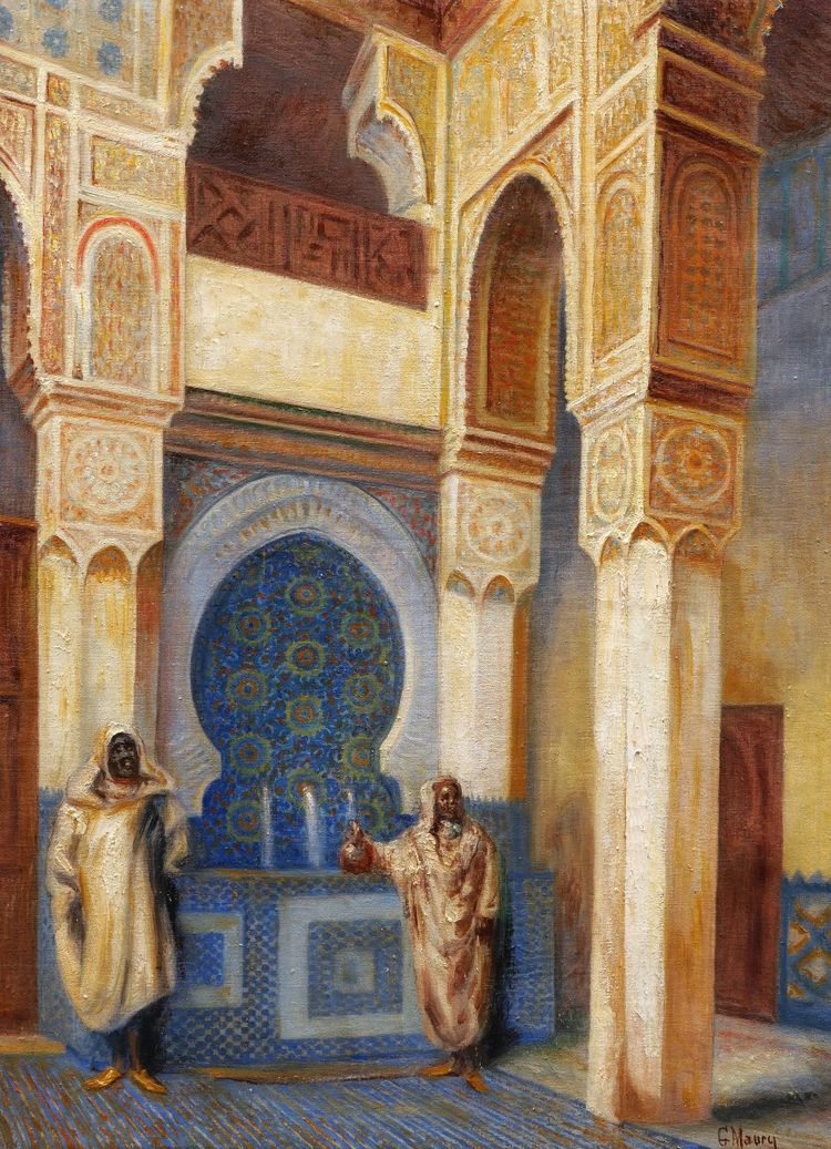Georges MAURY, Innenansicht einer Moschee oder eines marokkanischen Palasts, orientalistisches Gemälde (GROSSFORMAT)