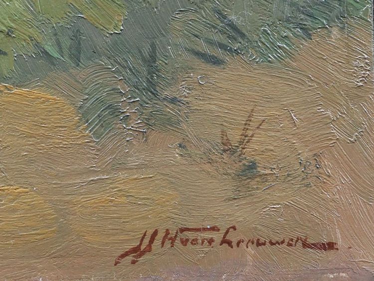 Joop VAN LEEUWEN, Mädchen beim Blumenpflücken in den Dünen (Gemälde)