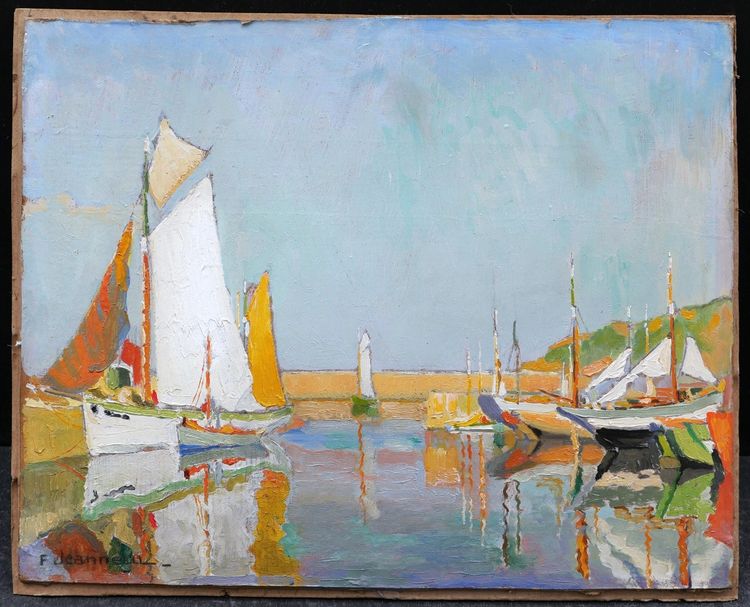 Fernand JEANNEAU, Segelschiffe in einem Hafen bei Lorient (Gemälde)