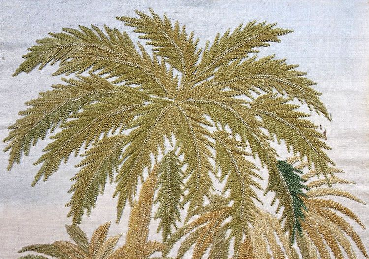 Il battesimo di Gesù Cristo da parte di Giovanni Battista: pannello religioso con ricamo e guazzo su seta