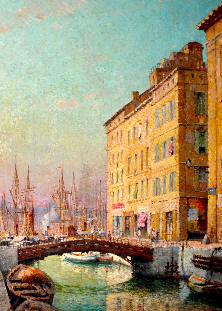 MEIFFREN Marius (1855-1942) "Vita sul molo del canale a Marsiglia" Provence Port