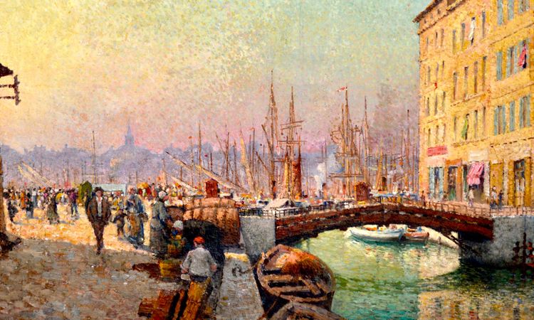 MEIFFREN Marius (1855-1942) "Vita sul molo del canale a Marsiglia" Provence Port