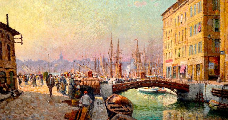 MEIFFREN Marius (1855-1942) "Vita sul molo del canale a Marsiglia" Provence Port