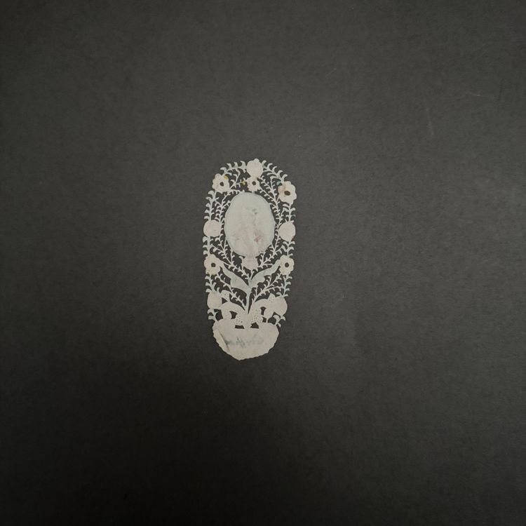 Canivet hand-painted gouache 18th-century decoration of a saint's paper lace