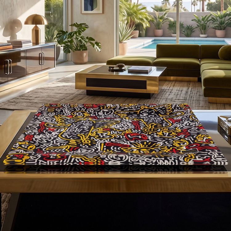 Vassoio da portata in stile Pop Art anni '90 di Keith Haring, prodotto da Café des Arts.