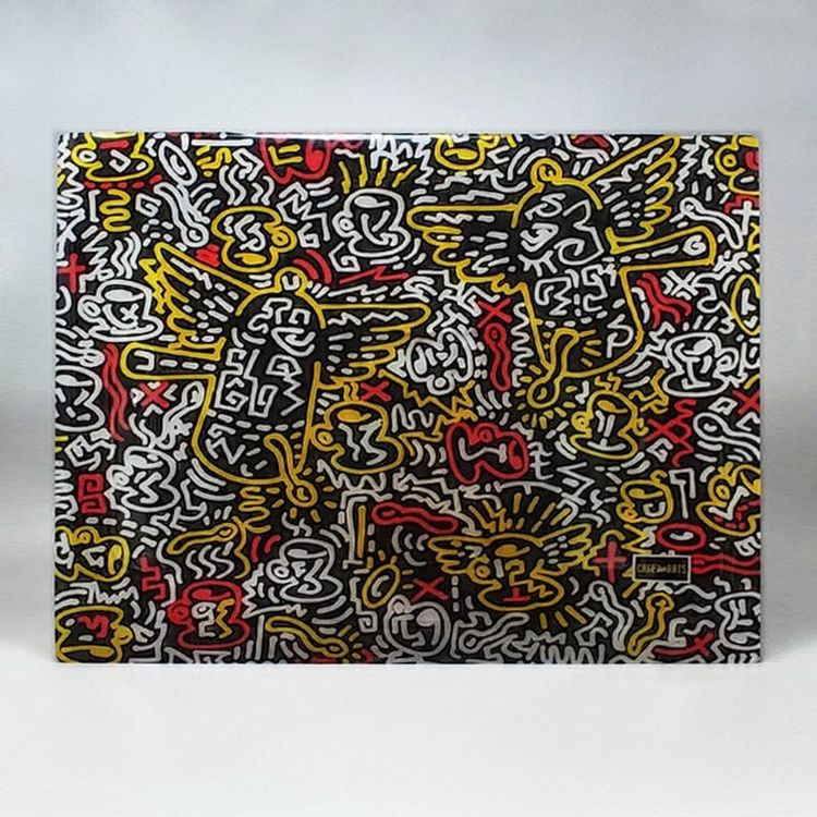 Vassoio da portata in stile Pop Art anni '90 di Keith Haring, prodotto da Café des Arts.