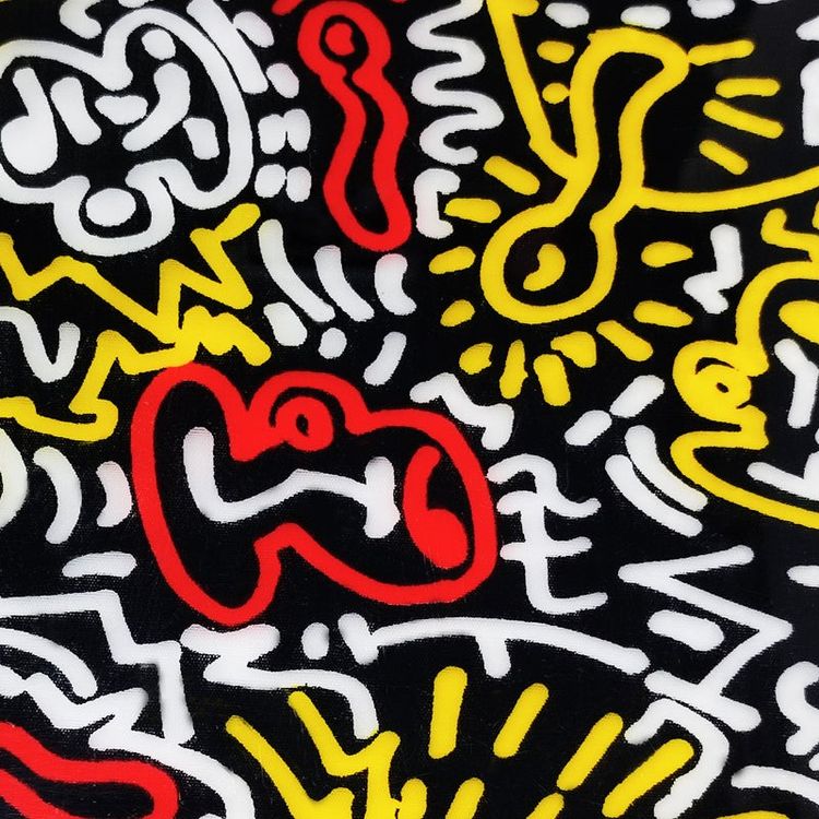 Vassoio da portata in stile Pop Art anni '90 di Keith Haring, prodotto da Café des Arts.