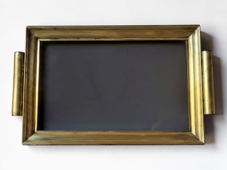 Hollywood Regency brass tray, 1960s / Smoked glass