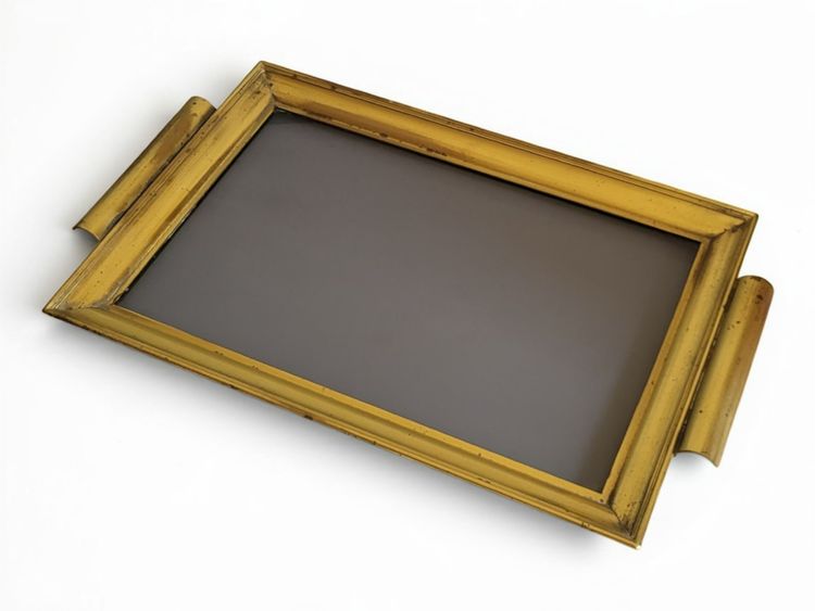 Hollywood Regency brass tray, 1960s / Smoked glass